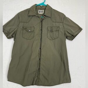 Converse One Star Olive Green Snap Button Shirt Men’s Sz M Western Utility Style